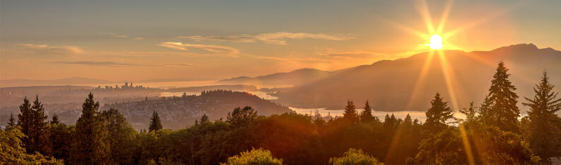 Burnaby BC aerial view at sunset